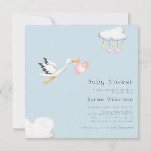Invitation Baby shower de ceinture de cigogne minimal mignon