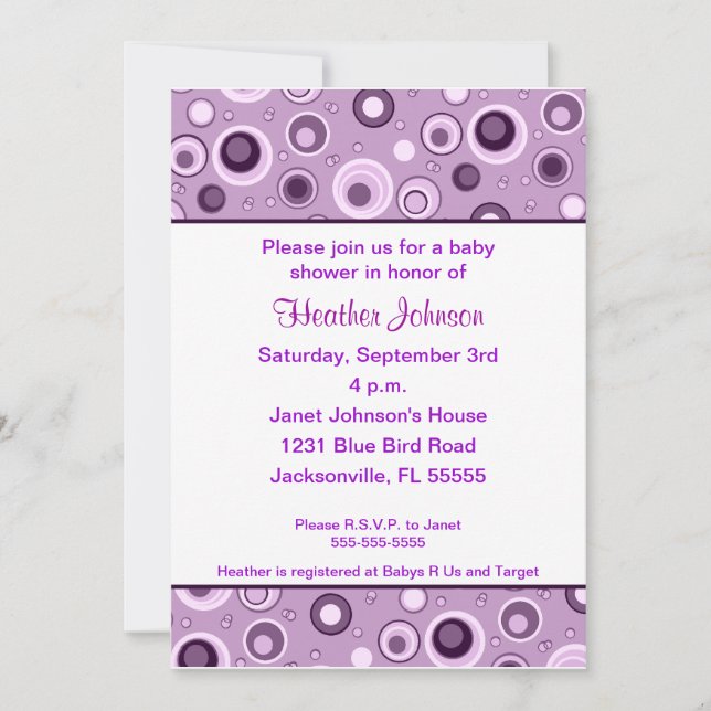 Invitation Baby shower de cercles - pourpre (Devant)