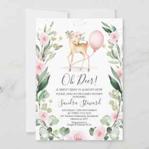 Invitation Baby shower de cerf rose rose rose rose rose