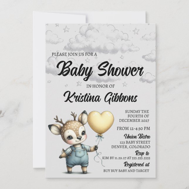 Invitation Baby shower de cerfs (Devant)