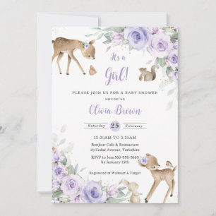 Invitation Baby shower de cerfs d'animaux de bois floraux pou