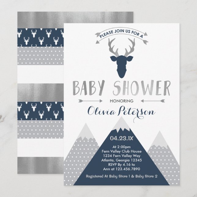 Invitation Baby shower de cerfs de bois, Faux Foil (Devant / Derrière)