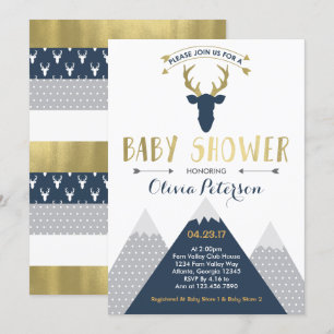 Invitation Baby shower de cerfs de bois, Faux Foil