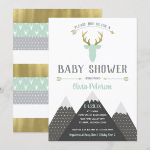 Invitation Baby shower de cerfs de bois, Faux Foil