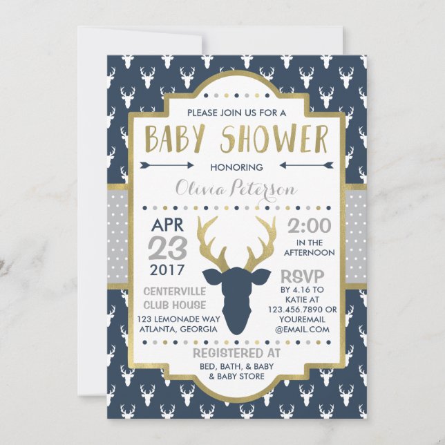 Invitation Baby shower de cerfs de bois, Faux Foil (Devant)