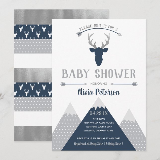 Invitation Baby shower de cerfs de bois, Faux Foil (Devant / Derrière)