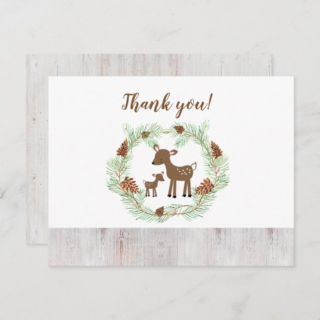 Invitation Baby shower de cerfs de bois Merci (Devant / Derrière)