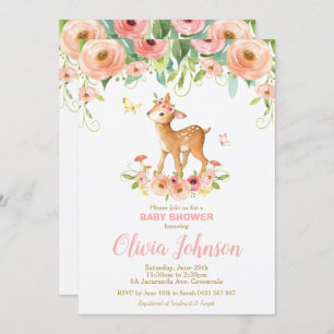 Invitation Baby shower de cerfs de fleurs Animaux de forêt Pe