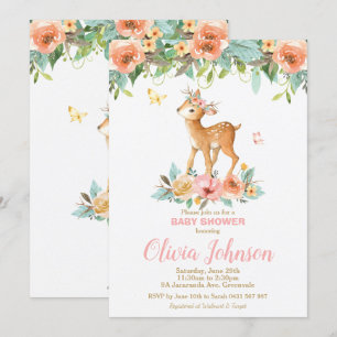 Invitation Baby shower de cerfs de fleurs Bois Animaux Bébé F