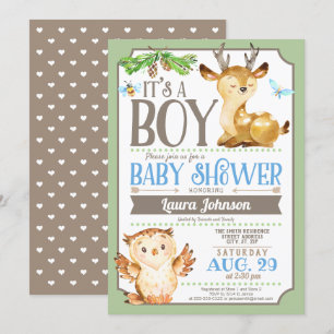 Invitation Baby shower de cerfs et de hibou de boi