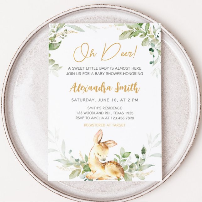 Invitation Baby shower de cerfs verdoyants (Woodland Greenery Deer Baby Shower Invitation)