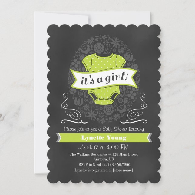 Invitation Baby shower de Chalkboard Green Lime (Devant)