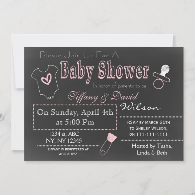 Invitation Baby shower de Chalkboard rose Couple (Devant)