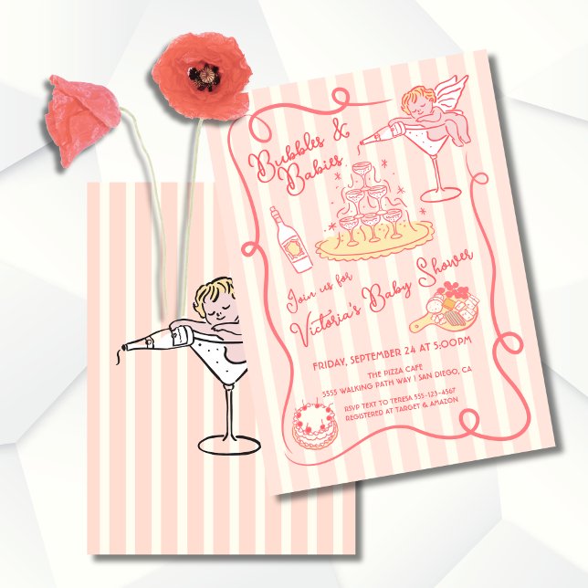 Invitation Baby shower de champagne cupide tiré à la main (Créateur téléchargé)
