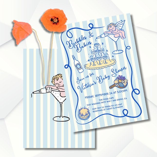 Invitation Baby shower de champagne cupide tiré à la main (Créateur téléchargé)