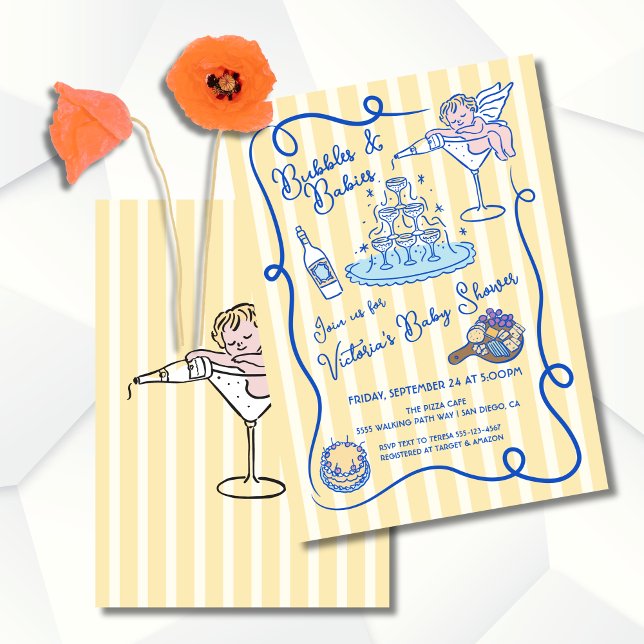 Invitation Baby shower de champagne cupide tiré à la main (Créateur téléchargé)