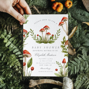 Invitation Baby shower de champignon d'aquarelle de bois