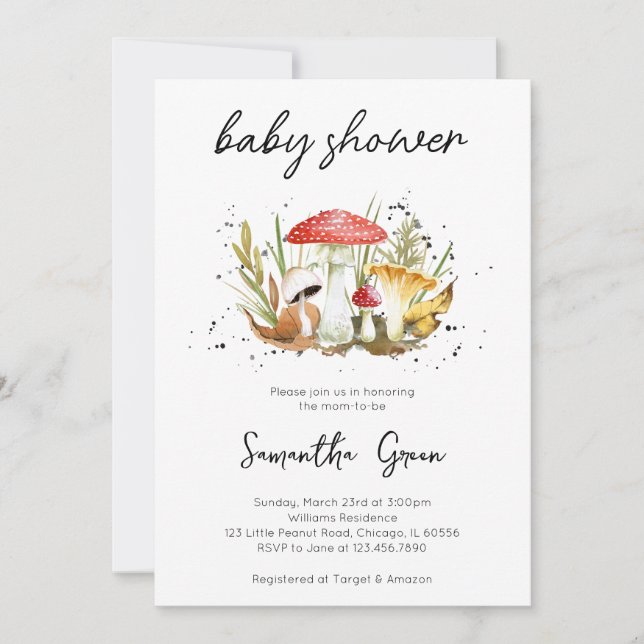 Invitation Baby shower de champignons (Devant)