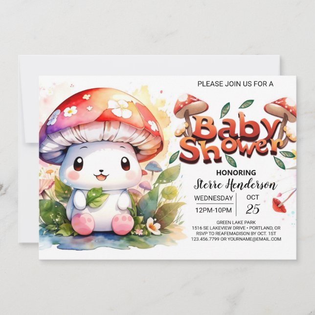 Invitation Baby shower de champignons boisés enchantés (Devant)