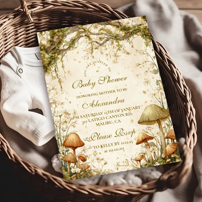 Invitation Baby shower de champignons de bois enchanté (Créateur téléchargé)