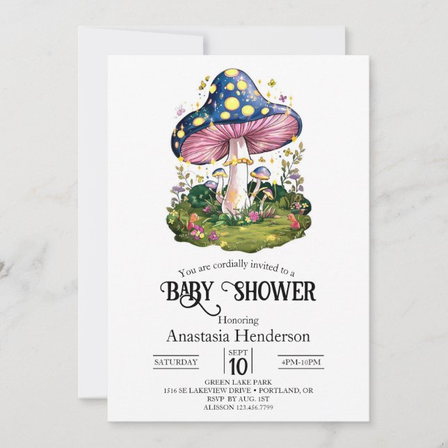Invitation Baby shower de champignons de charme magique (Devant)