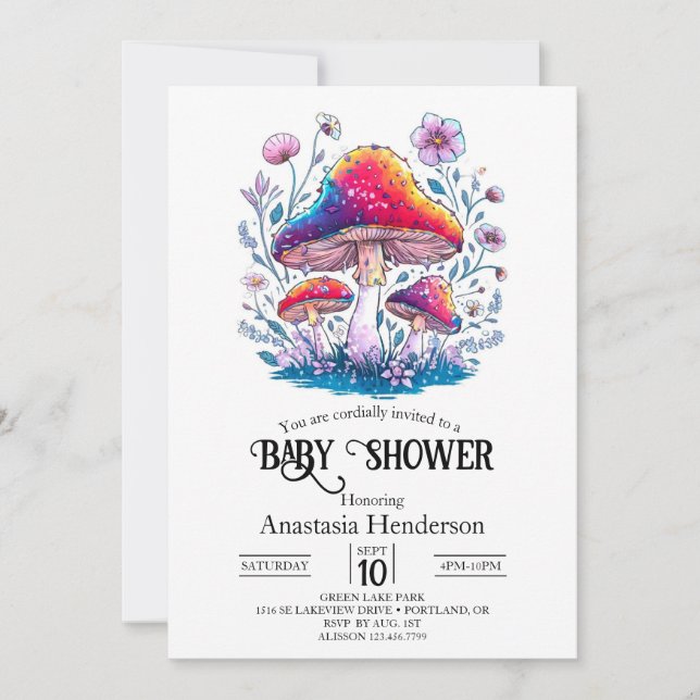 Invitation Baby shower de champignons de Charme Whimsical (Devant)