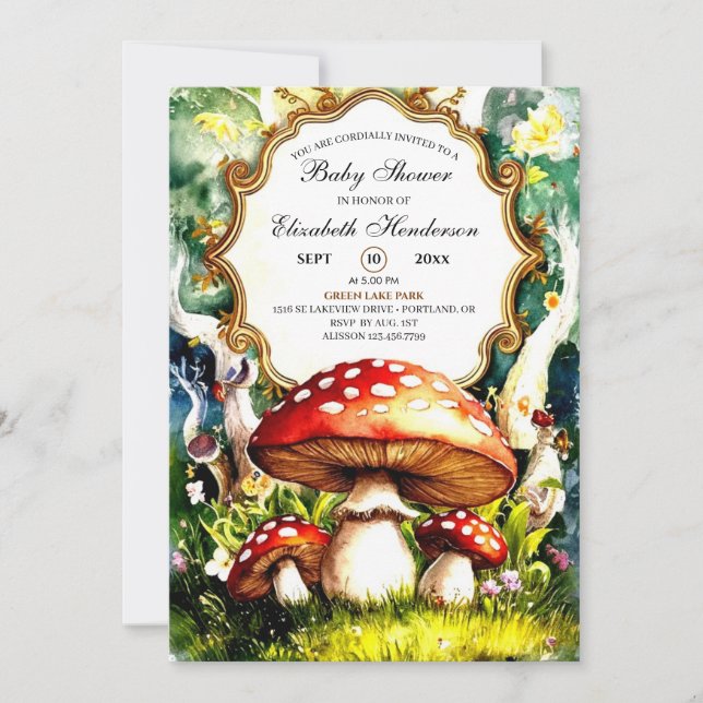 Invitation Baby shower de champignons de forêt enchantés (Devant)