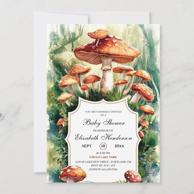 Invitation Baby shower de champignons de forêt simple (Devant)