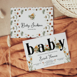 Invitation Baby shower de champignons et de fleurs