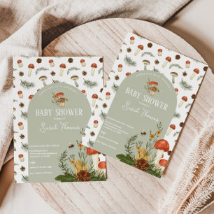 Invitation Baby shower de champignons et de fleurs