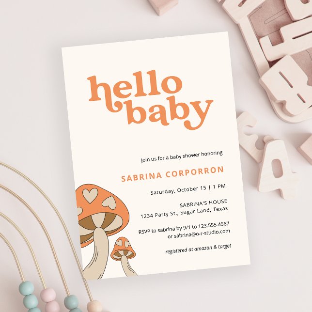 Invitation Baby shower de champignons | Orange et  (Créateur téléchargé)