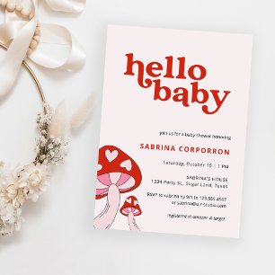 Invitation Baby shower de champignons   Rouge et r