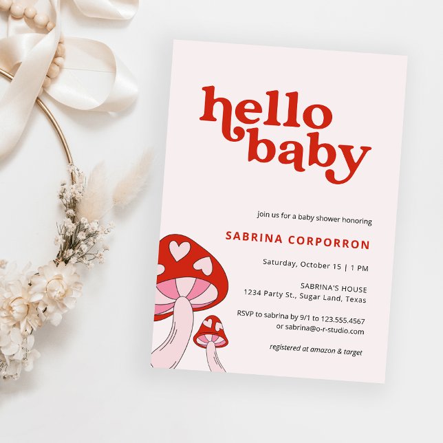 Invitation Baby shower de champignons | Rouge et r (Créateur téléchargé)