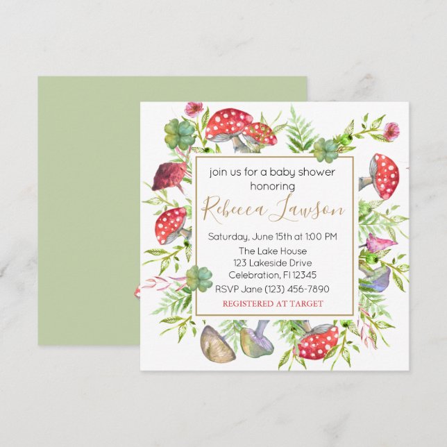 Invitation Baby shower de champignons sauvages (Devant / Derrière)