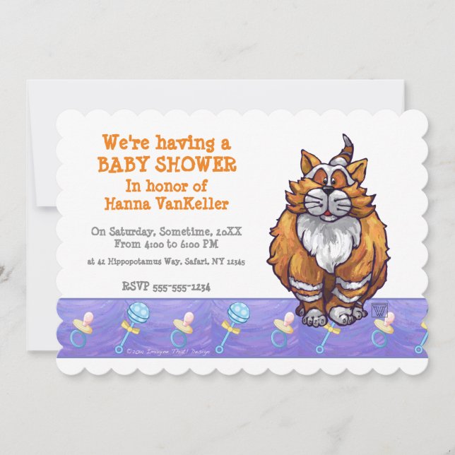 Invitation Baby shower de chat au gingembre mignon (Devant)