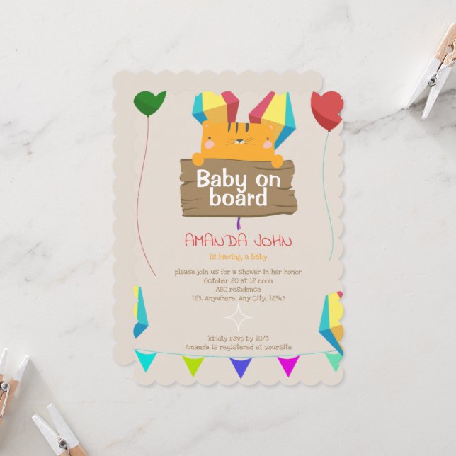 Invitation Baby shower de chat bébé mignon (Devant/Arrière en situation)
