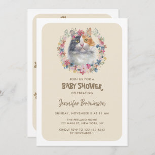 Invitation Baby shower de chat Calico Tricolore