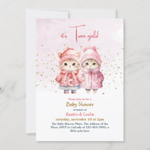 Invitation Baby shower de chat pour fille jumelle