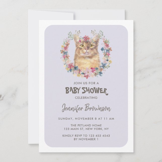 Invitation Baby shower de chat somalien (Devant)