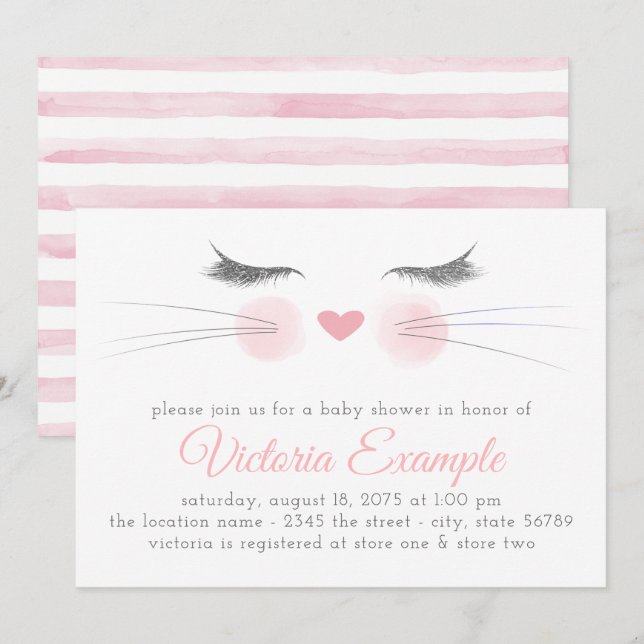 Invitation Baby shower de chaton (Devant / Derrière)