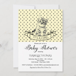 Invitation Baby shower de chaton mignon jaune