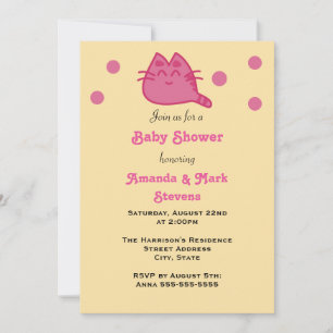 Invitation Baby shower de chaton rose et souriant