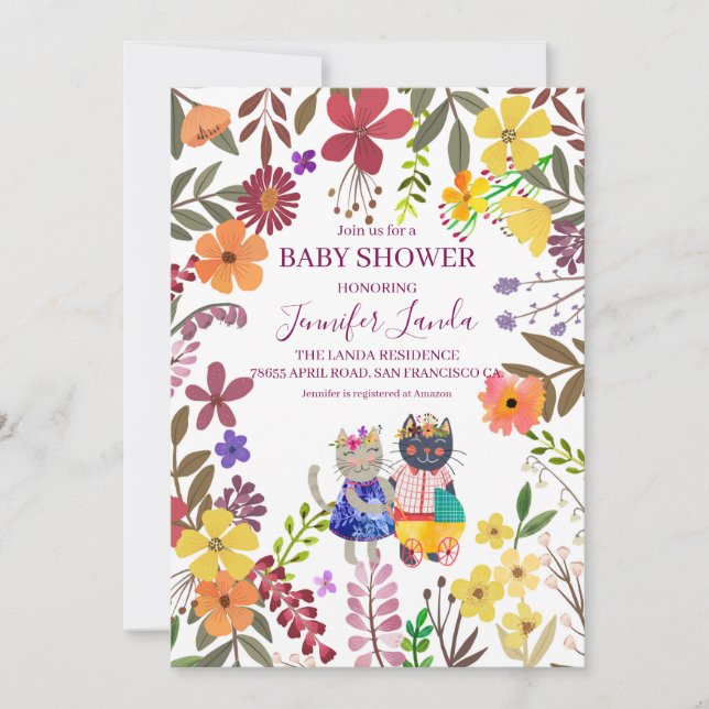 Invitation Baby shower de chats mignons (Devant)