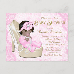 Invitation Baby shower de chaussure en dentelle de perle rose