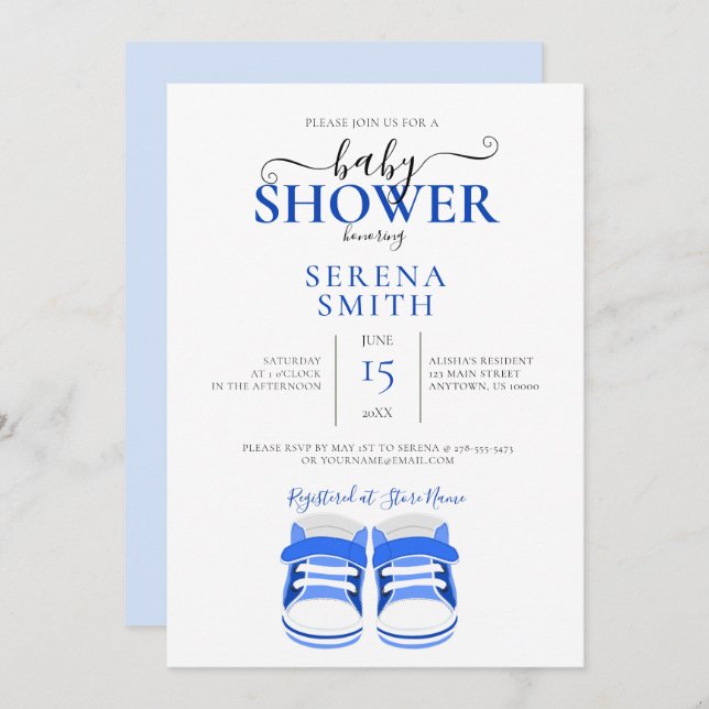 Invitation Baby shower de chaussures Bébé Bleu Cute (Devant / Derrière)