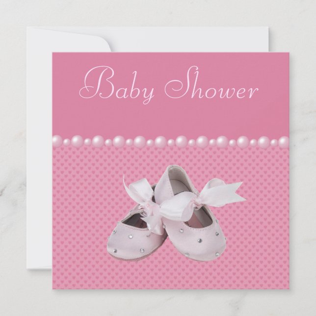 Invitation Baby shower de chaussures roses, vêtements et paci (Devant)