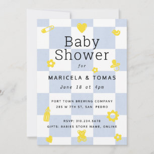 Invitation Baby shower de chèque bleu et jaune
