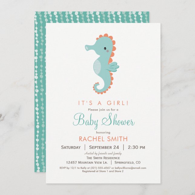 Invitation Baby shower de cheval de mer nautique (Devant / Derrière)