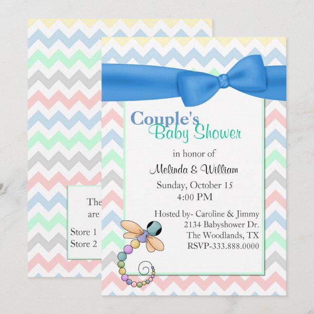 Invitation Baby shower de Chevron Couple colorée (Devant / Derrière)