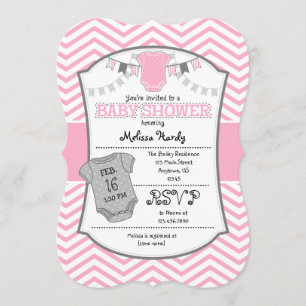 Invitation Baby shower de Chevron gris rose